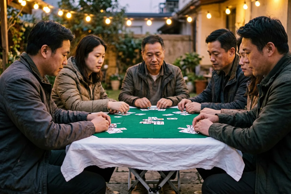 热门外院黄昏折叠桌混搭牌局
